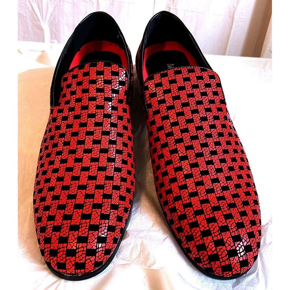 Miko Lotti Mens Red Black Checkered Textured Loafers BM2223 Size 11 Dress Shoes